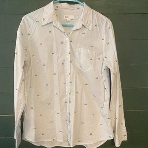 Gap Boyfriend Fit Bicycle Print Long Sleeve Button Down